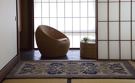 鍋島緞通[手織] 蟹牡丹文縁七宝 丁字茶地：D253-004