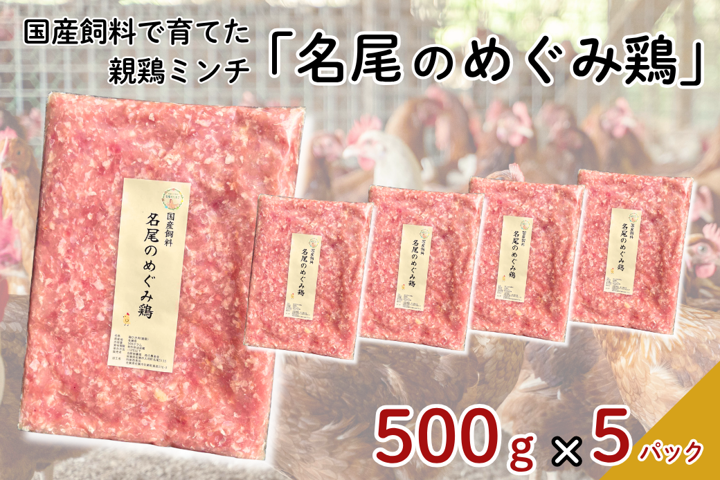 国産飼料で育てた親鶏ミンチ「名尾のめぐみ鶏」2.5kg（500g×5P） 鶏肉 親鶏 ミンチ ひき肉 冷凍：B285-008