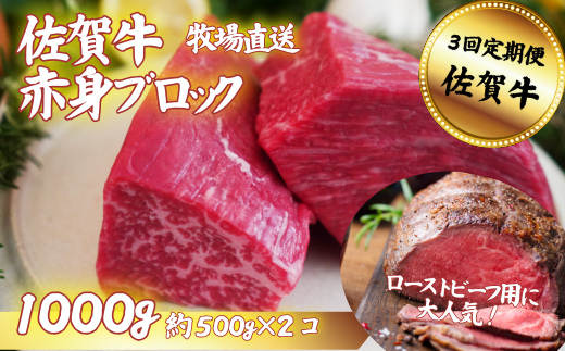 【定期便3回】佐賀牛 赤身ブロック肉 1000g：B740-008