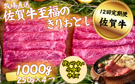 【定期便12回】佐賀牛 至福のきりおとし 1000g（250g×4P）：C250-030