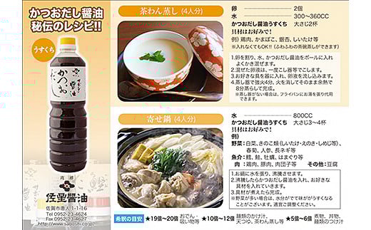 佐星の人気かつおだし醤油２本セット：B100-019