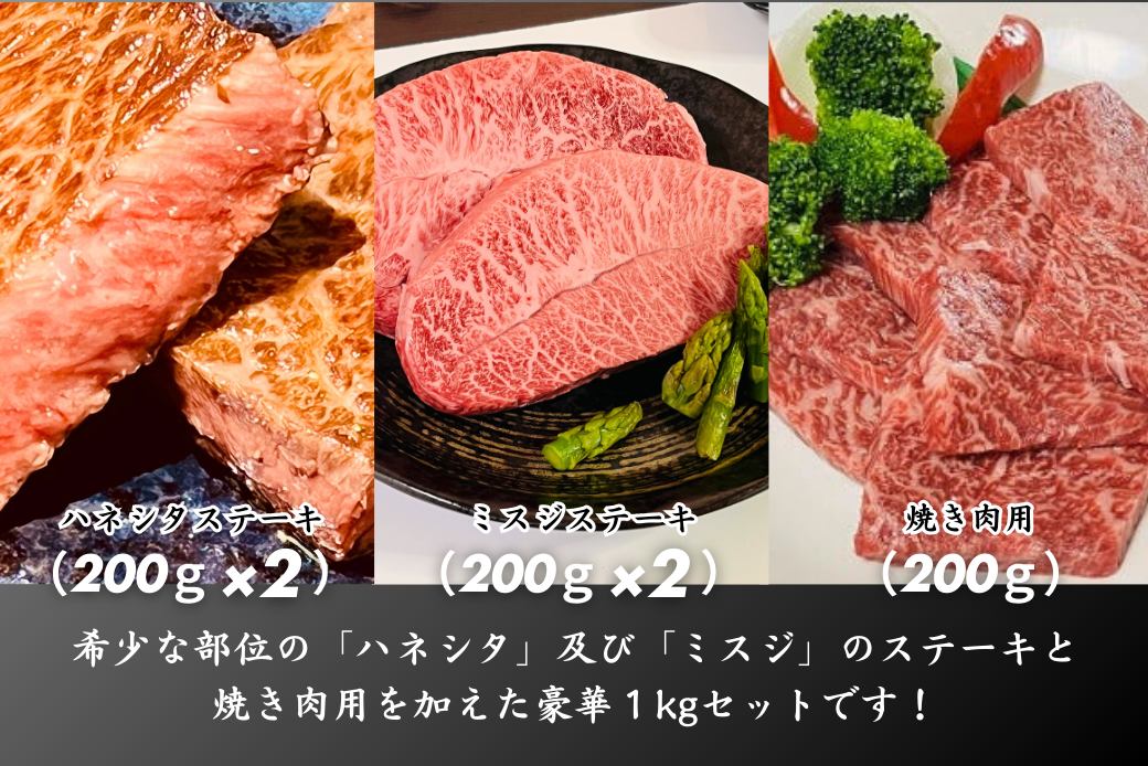 佐賀牛（プレミアム）セット 1kg ハネシタステーキ ミスジステーキ 焼肉用：B465-008