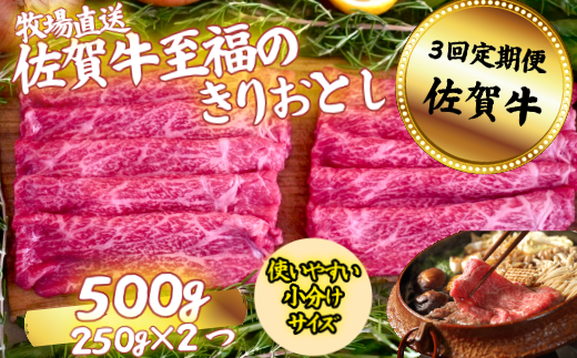 【定期便3回】佐賀牛 至福のきりおとし 500g：B370-007