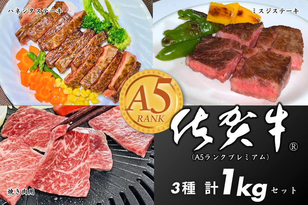 佐賀牛（プレミアム）セット 1kg ハネシタステーキ ミスジステーキ 焼肉用：B465-008