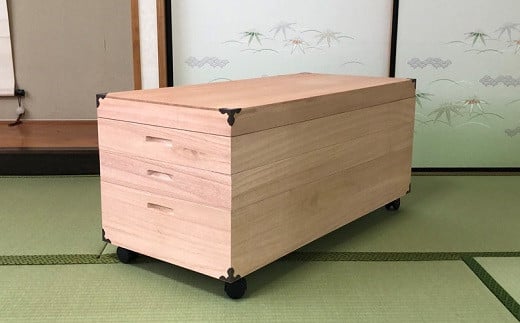 柿渋染め総桐衣裳箱 キャスター付3段 PKR-9C：B720-001