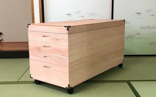 柿渋染め総桐衣裳箱 キャスター付4段 PKR-4C：B800-001