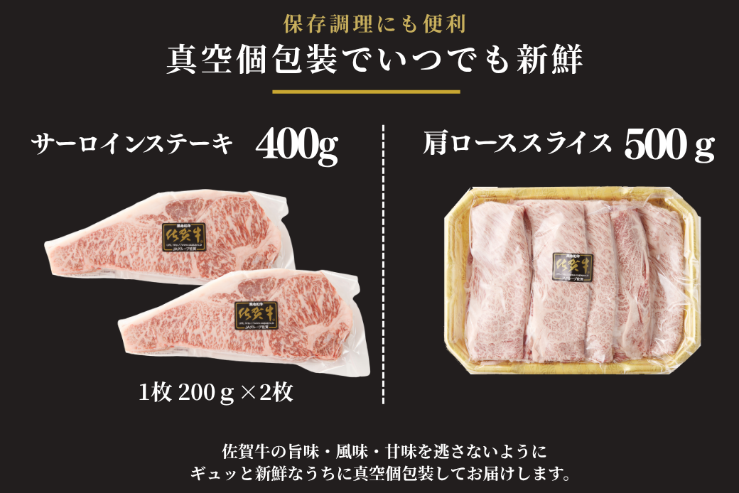 佐賀牛サーロインステーキ 400g・佐賀牛肩ローススライス 500g セット：B330-005