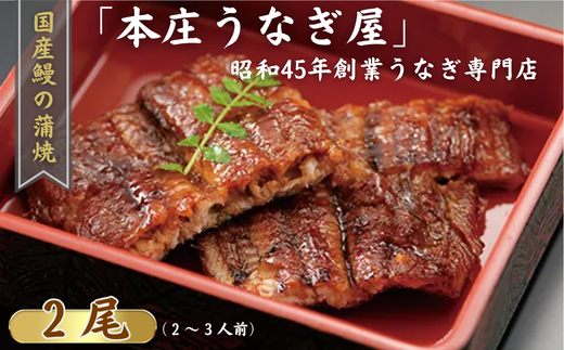 「本庄うなぎ屋」の国産鰻の蒲焼 2尾（2〜3人前）：B335-018