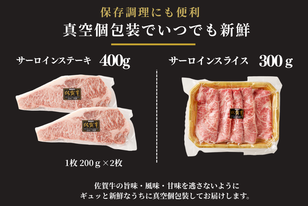 佐賀牛サーロインステーキ 400g・佐賀牛サーロインスライス 300g セット：B355-009