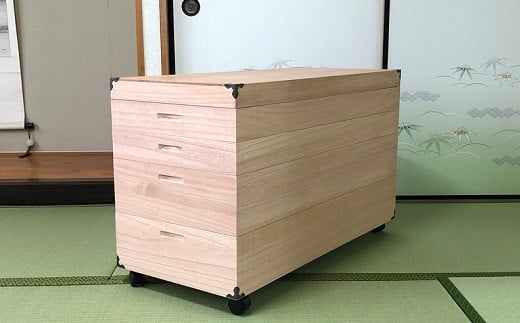 柿渋染め総桐衣裳箱 キャスター付浅深4段 PKR-4DC：B880-003