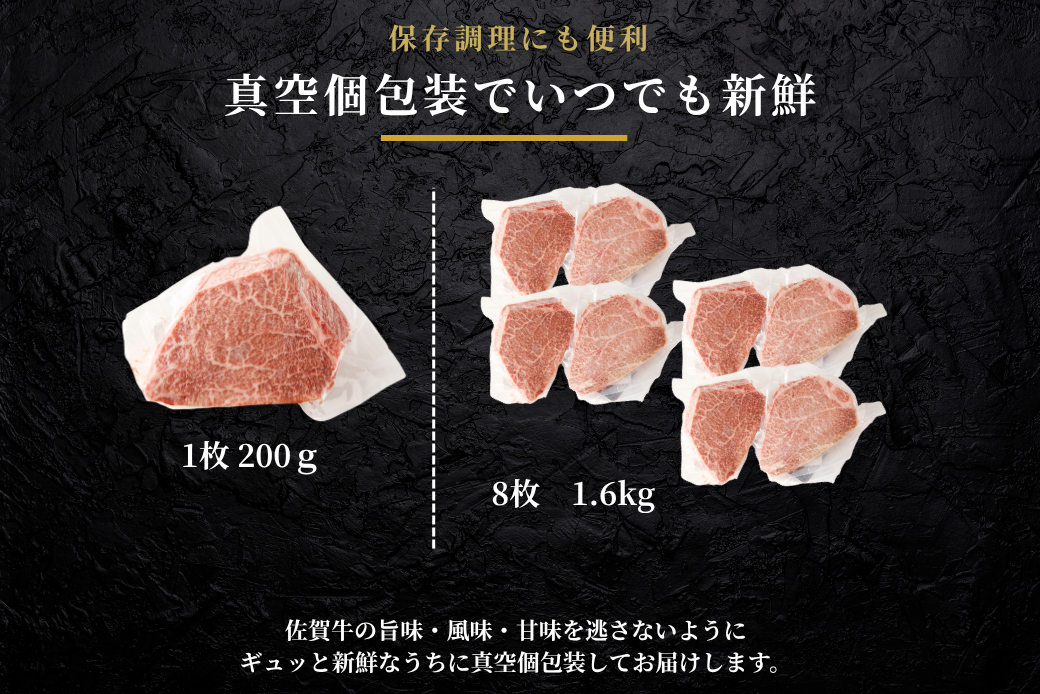 佐賀牛ヒレステーキ 約1.6kg（8枚）：C160-004