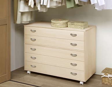 桐たんす クローゼット収納5段（キャスター付）：C146-009