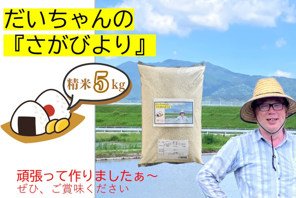 【新米】令和7年産 お米マイスターお勧め『だいちゃんの、さがびより』精米 5kg：B165-012