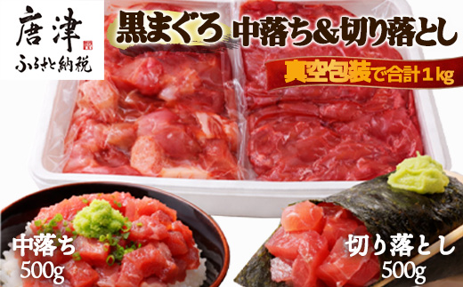 生食用 国産 黒まぐろ中落ち・切り落としセット 各約500g (合計約1kg) マグロ 鮪 刺身 さしみ 魚 魚介 海鮮 海産物
