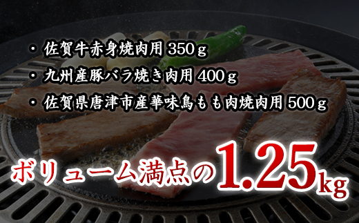 佐賀牛 華味鳥 九州産豚 BBQセット 3種 合計1.25kg アウトドア バーベキュー 牛肉 豚肉 鶏肉「2023年 令和5年」