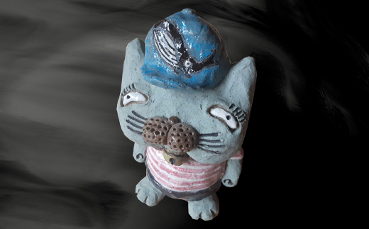 唐津焼 鈴猫シリーズ(鯨キャップ) 猫 ねこ ネコ 置物飾り かわいい