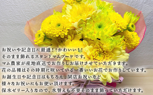 贈り物に そのまま飾れるスタンドマムブーケ pop yellow(イエロー系) 水替え不要 生花 お花 お祝 記念日 プレゼント「2024年 令和6年」
