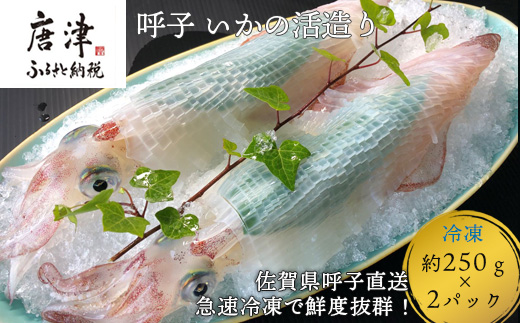 呼子のいか活造り2杯! コリコリ甘い鮮度抜群の透明感! 約250g×2(合計約500g) 刺身 ギフト 冷凍