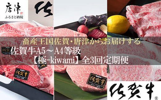 「定期便全3回」 佐賀牛 極-kiwami- 寄附翌月から発送 ステーキ各種(2.35kg) ももスライス(400g) A5〜A4等級 ギフト 贈り物