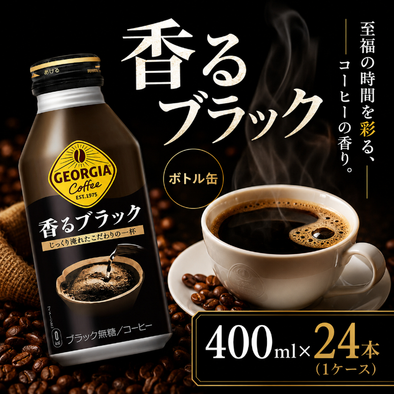 ジョージア 香るブラック ボトル缶 400ml 1ケース 24本 缶コーヒー ブラック コーヒー 珈琲 飲料