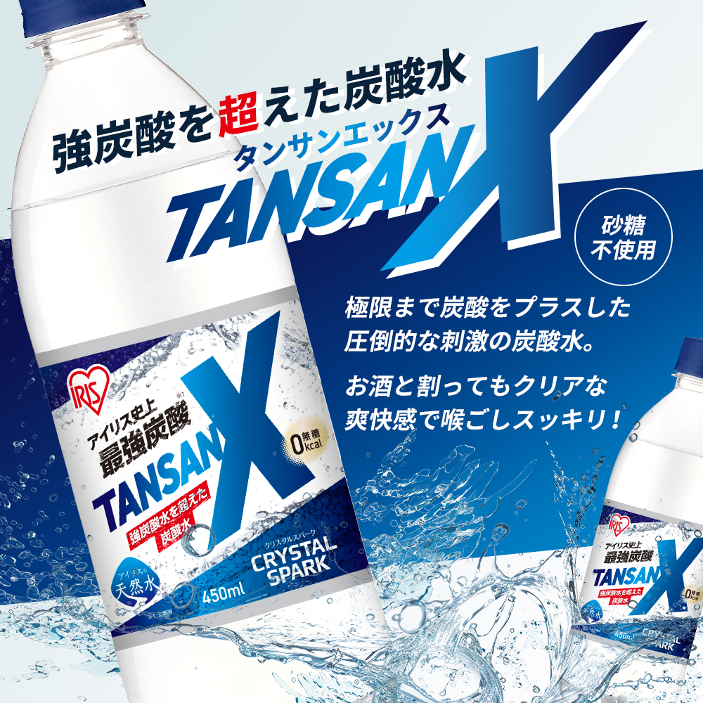 炭酸 アイリス史上最強炭酸 TANSAN X 450ml×24本 2ケース (計48本) 強炭酸 炭酸水 飲料