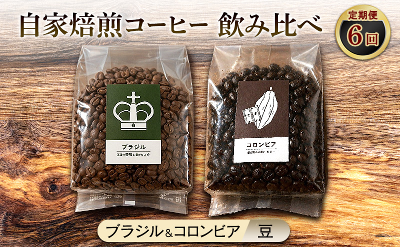 【厳選2種の6ヶ月定期便】ビター飲み比べセット・自家焙煎コーヒー（豆）(ブラジル250g、コロンビア241g) 珈琲