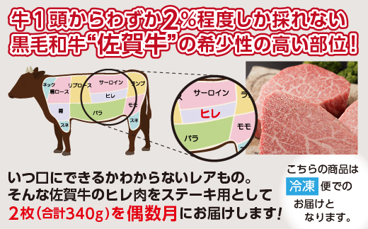 【定期便6回】佐賀牛 ヒレステーキ 340g×6回 偶数月発送 年6回 黒毛和牛 _g-11