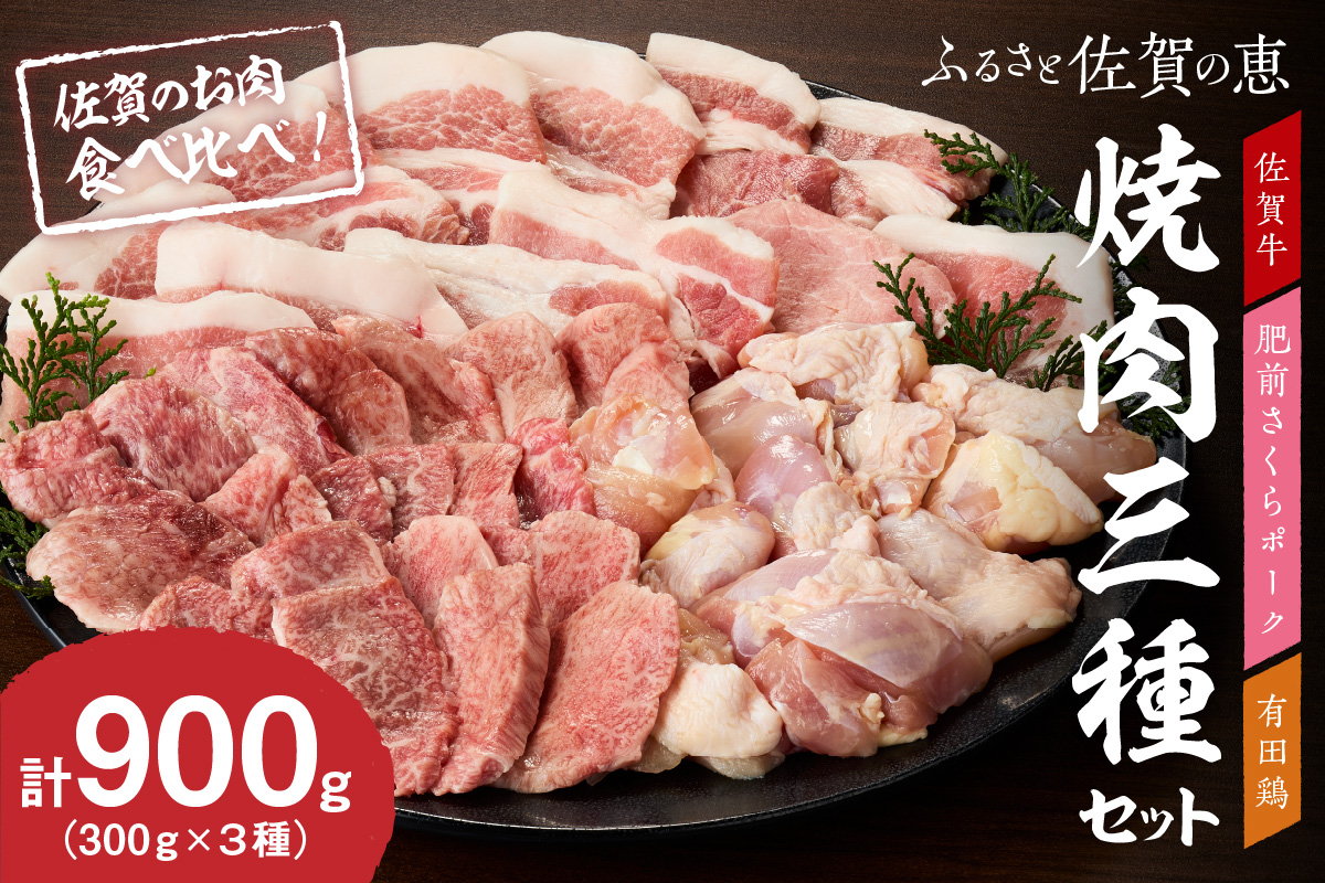 佐賀の恵み 三種焼肉セット（佐賀牛・有田鶏・肥前さくらポーク）×3セット 015-J1629