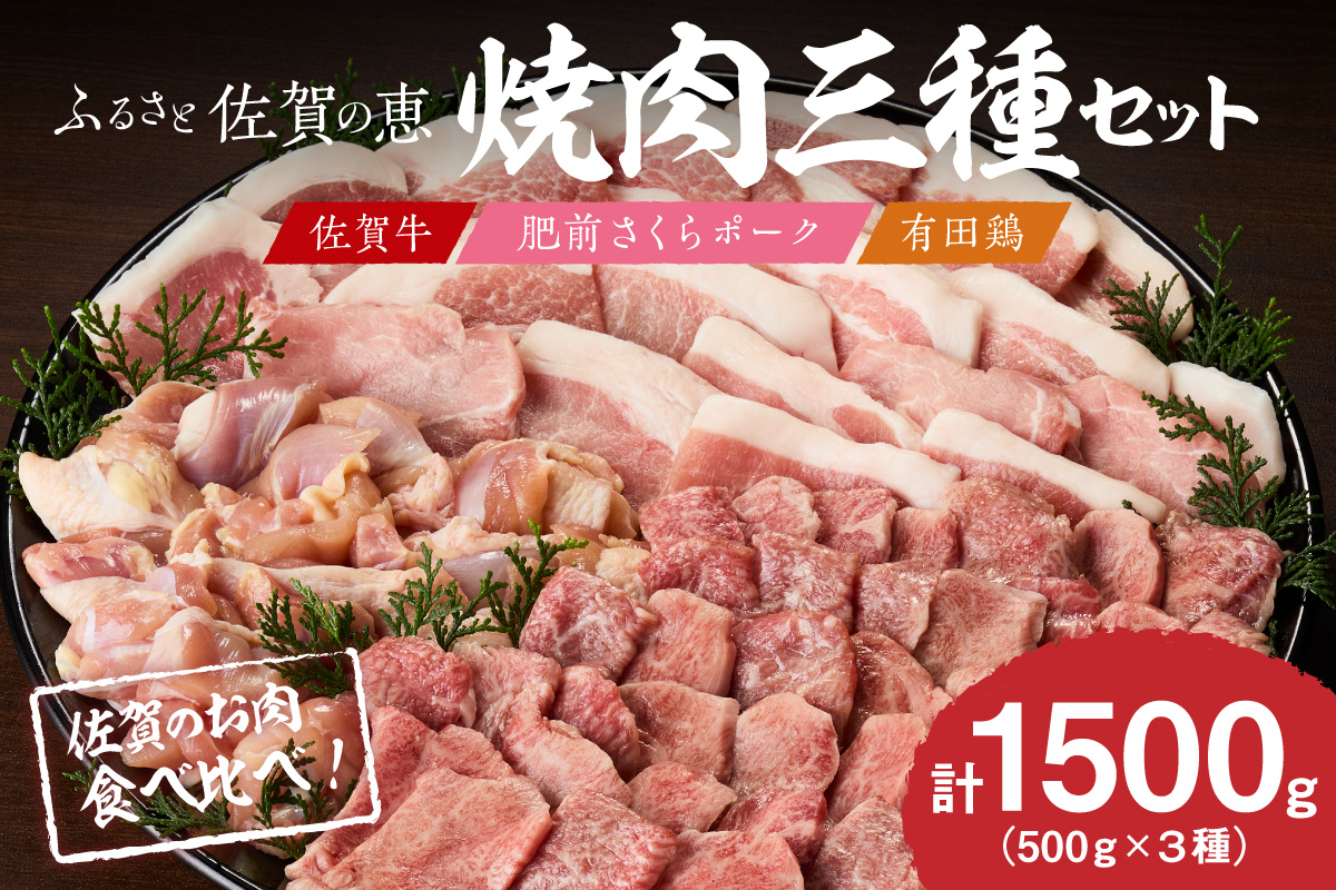 佐賀の恵み 三種焼肉セット（佐賀牛・有田鶏・肥前さくらポーク）×5セット 015-J1631