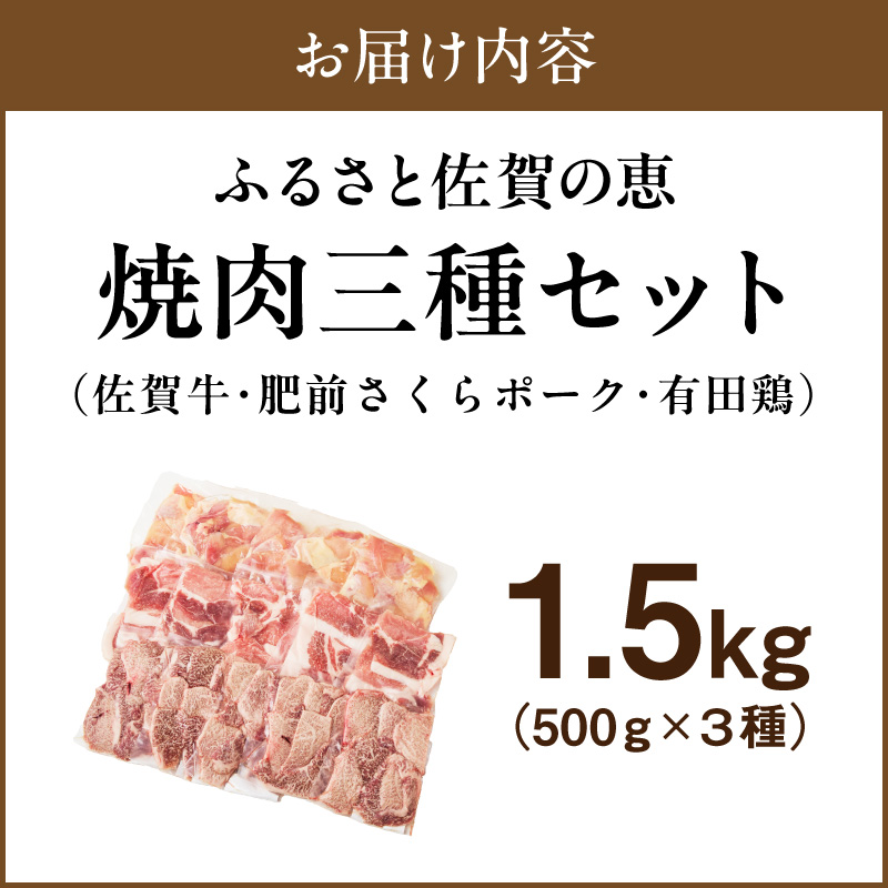 佐賀の恵み 三種焼肉セット（佐賀牛・有田鶏・肥前さくらポーク）×5セット 015-J1631