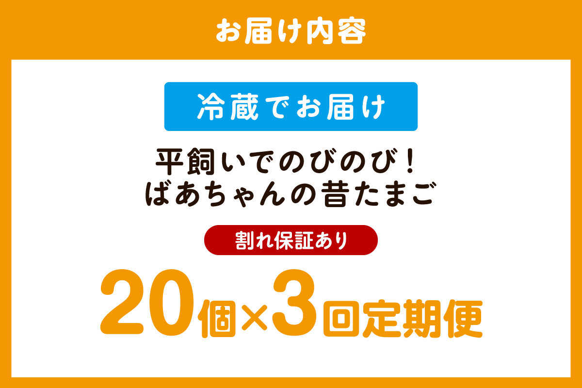 【3回定期便】平飼いで のびのび！ばあちゃんの昔たまご 20個/月 割れ保証あり 999-B615