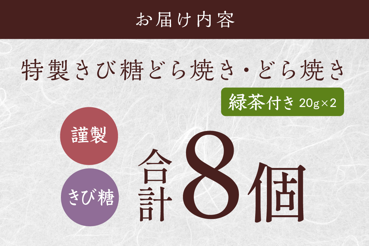 謹製どら焼・きび糖どら焼・自然栽培茶の詰合せ[D4.4-20*2] 080-F252