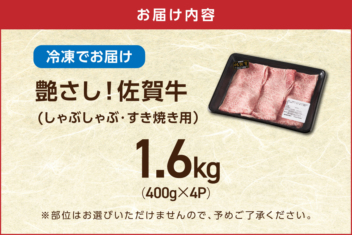 【 佐賀牛 1.6kg 】佐賀牛 艶さし！ しゃぶしゃぶ すき焼き 1.6kg（400g×4P） 159-J1369