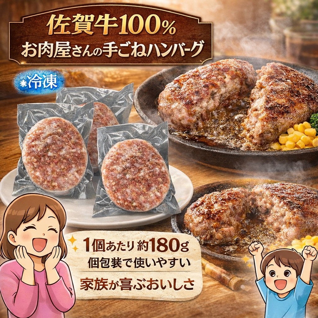 佐賀牛100％ お肉屋さんの手ごね ジューシー 生ハンバーグ　180g×10個 188-J1992