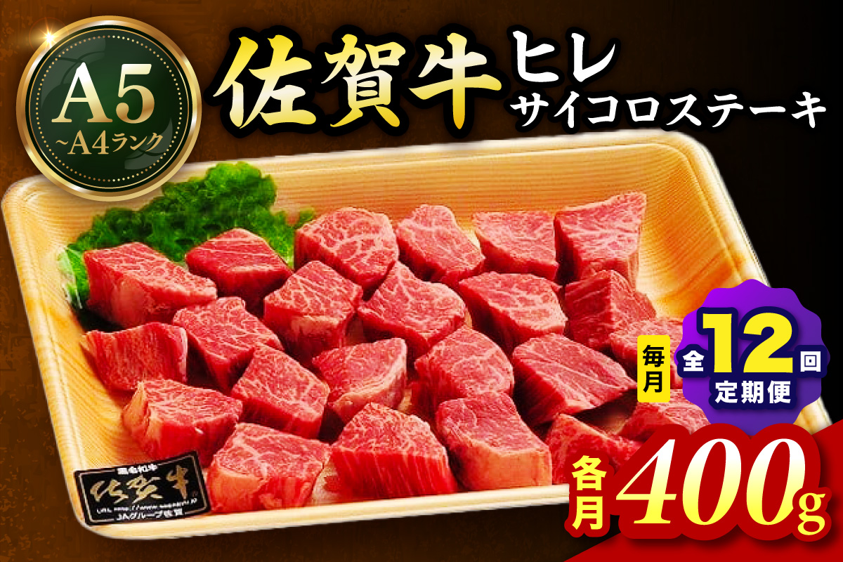 佐賀牛 ヒレのサイコロステーキ400ｇ 全12回 定期便 999-J1435