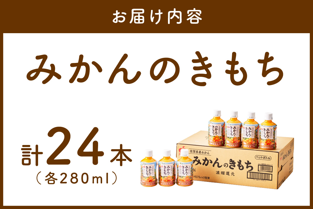 【佐賀県産温州みかん100%使用】 みかんジュース みかんのきもち 1箱（280ml×24本） A038