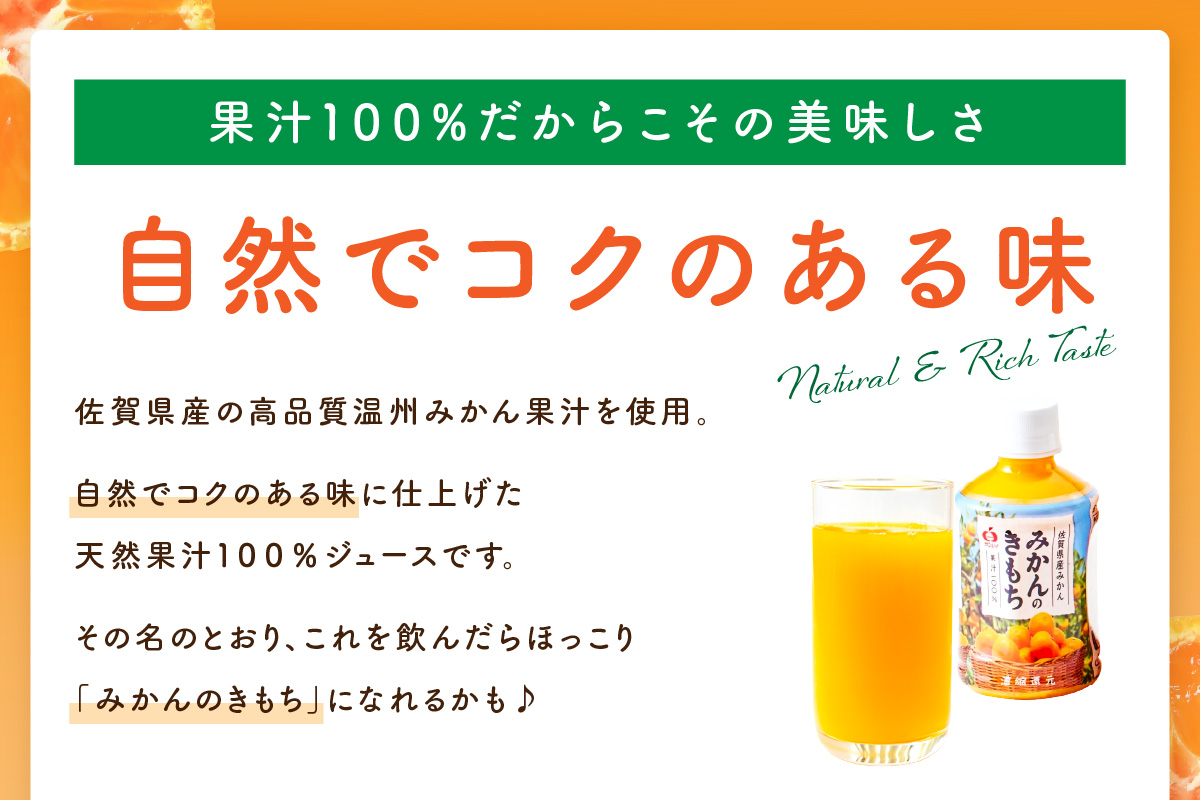 【佐賀県産温州みかん100%使用】 みかんジュース みかんのきもち 1箱（280ml×24本） A038