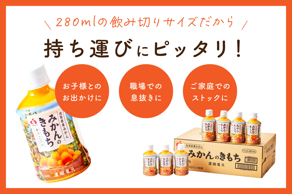 【佐賀県産温州みかん100%使用】 みかんジュース みかんのきもち 280ml×24本入り 2箱セット A039