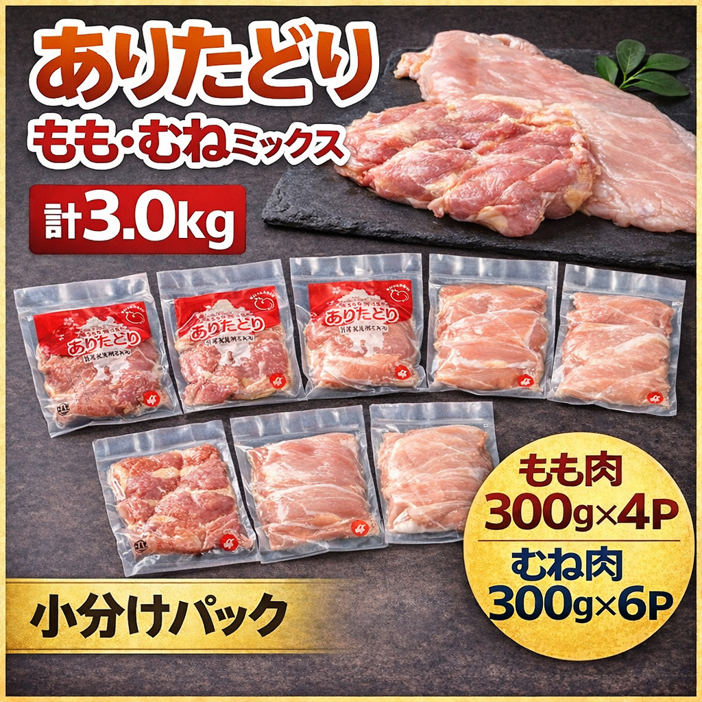 ありたどり もも・むねミックス 計3.0Kg 小分け パック 183-L060