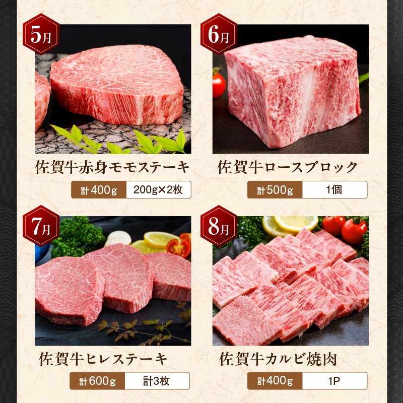 【発送月固定 定期便】肉の定期便！ 特選佐賀牛 毎月月替わりでお届け 全12回 999-J1172