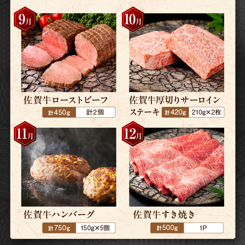 【発送月固定 定期便】肉の定期便！ 特選佐賀牛 毎月月替わりでお届け 全12回 999-J1172