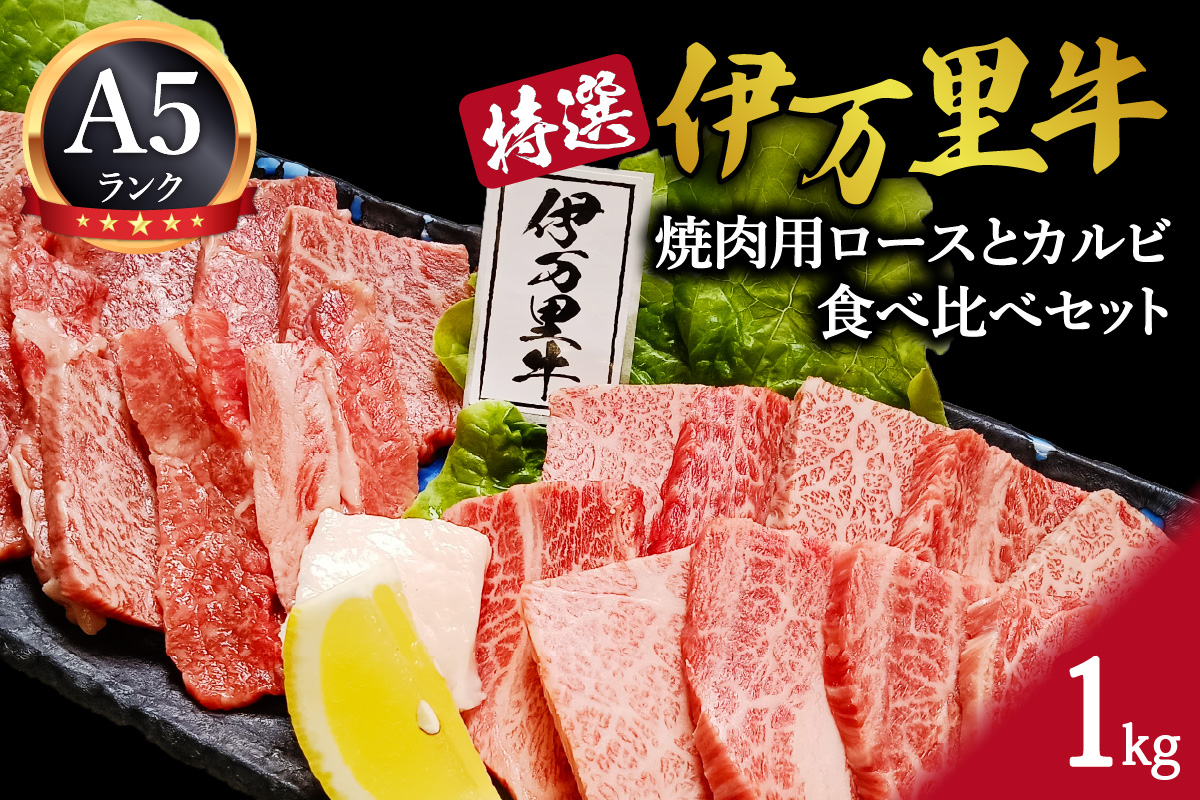 特選伊万里牛（A5）焼肉用ロースとカルビ食べ比べセット 1kg J1102