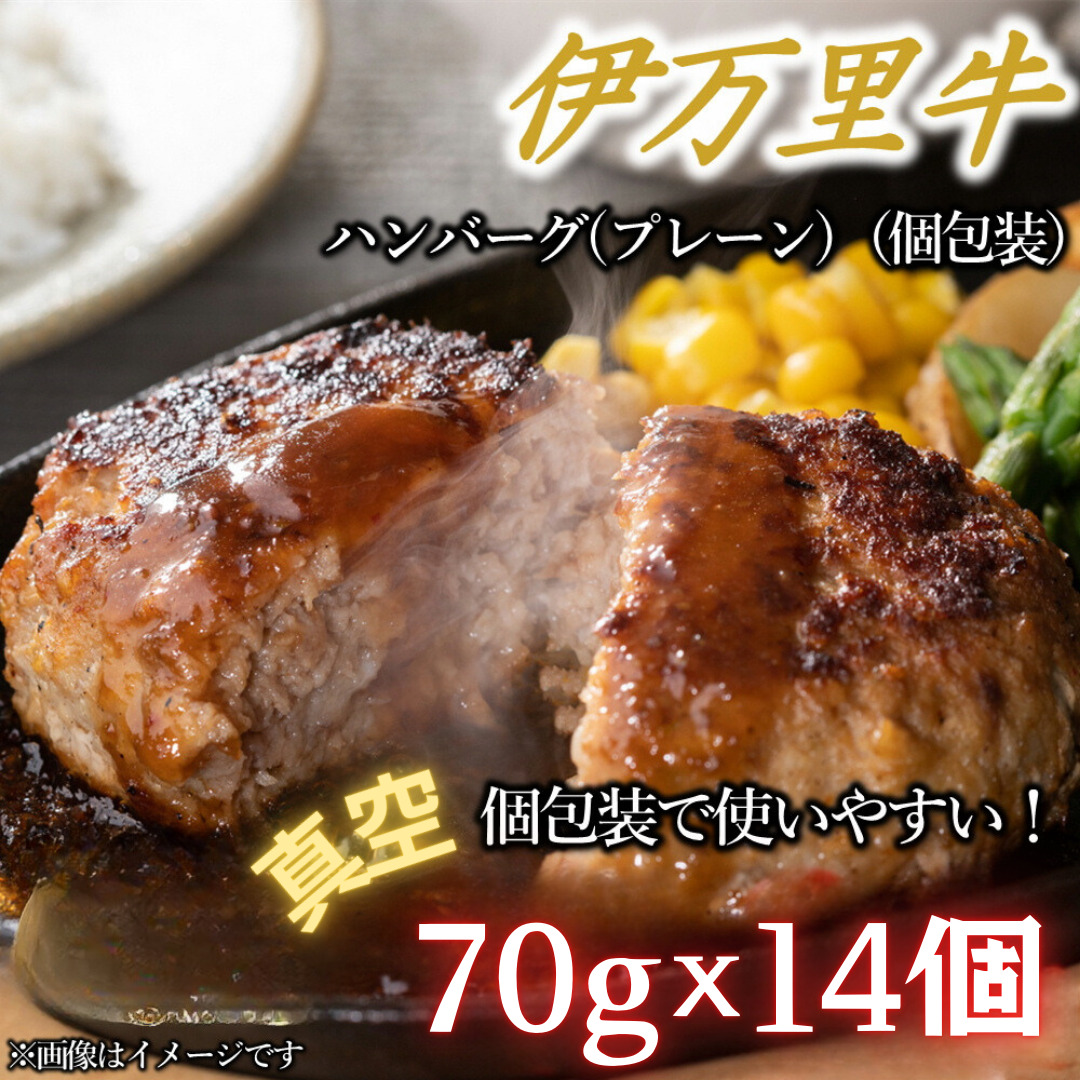 【伊万里牛100％使用】 伊万里牛 ハンバーグ 約70ｇ×14個 計約980ｇ 真空・個包装　J1117