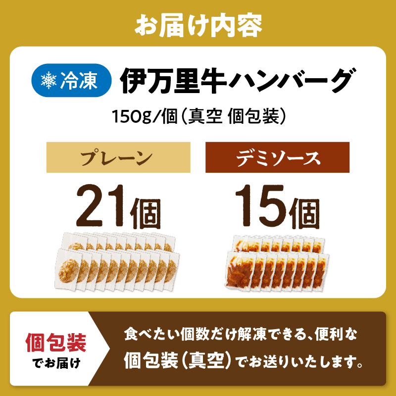【伊万里牛100％使用】 ハンバーグ セット（プレーン21個＆デミ15個） 183-J1247