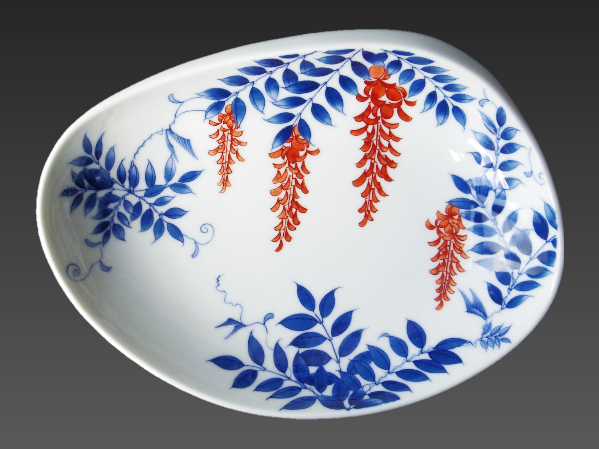 市川光山窯「色鍋島藤文蛤皿」 022-H1000