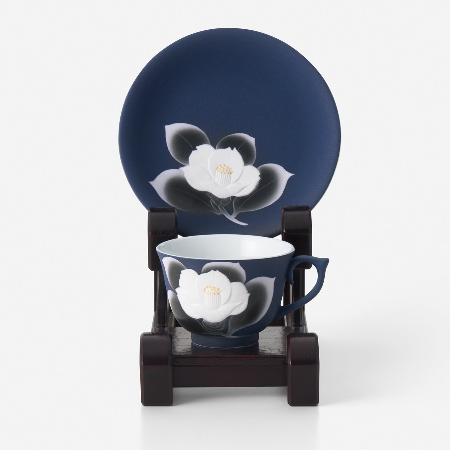 藍吹染白椿珈琲碗皿 027-H1009