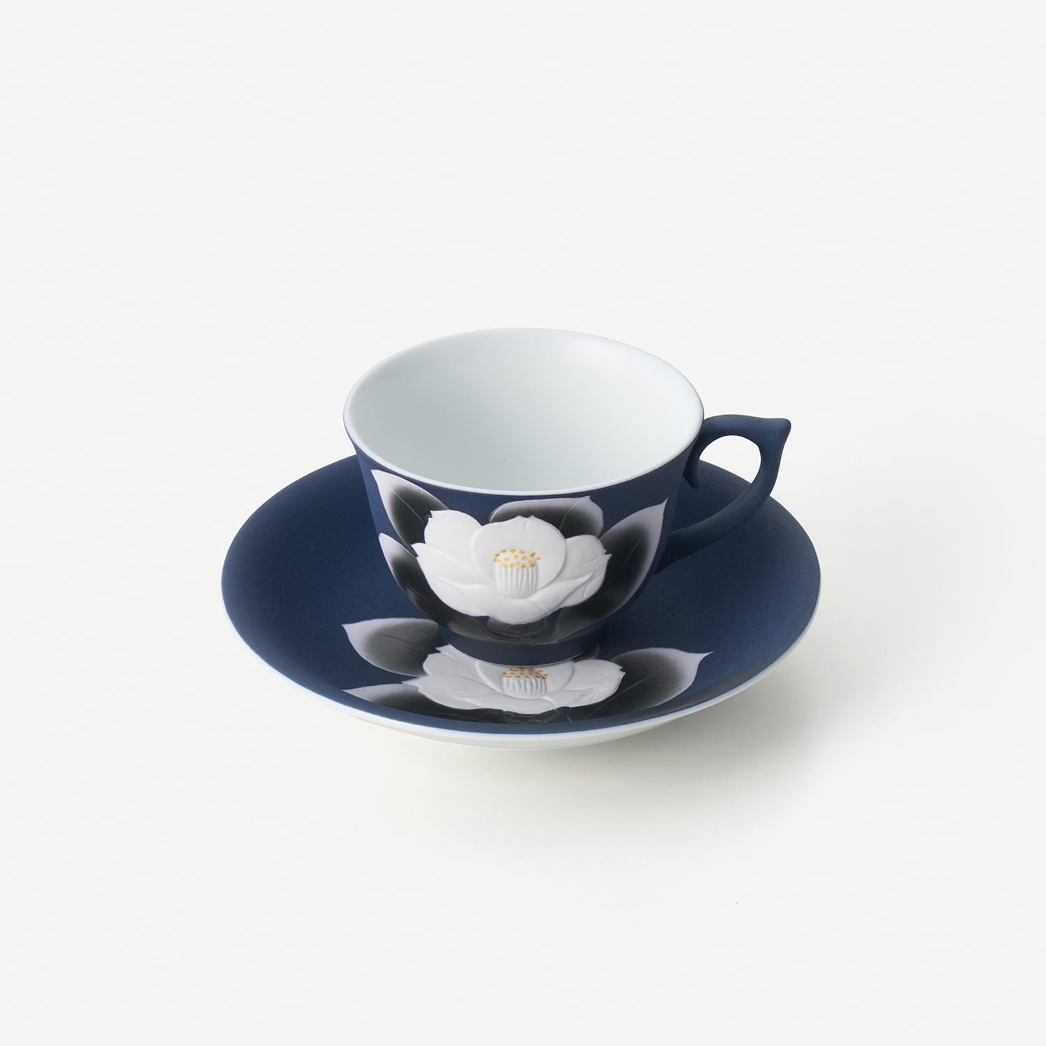 藍吹染白椿珈琲碗皿 027-H1009