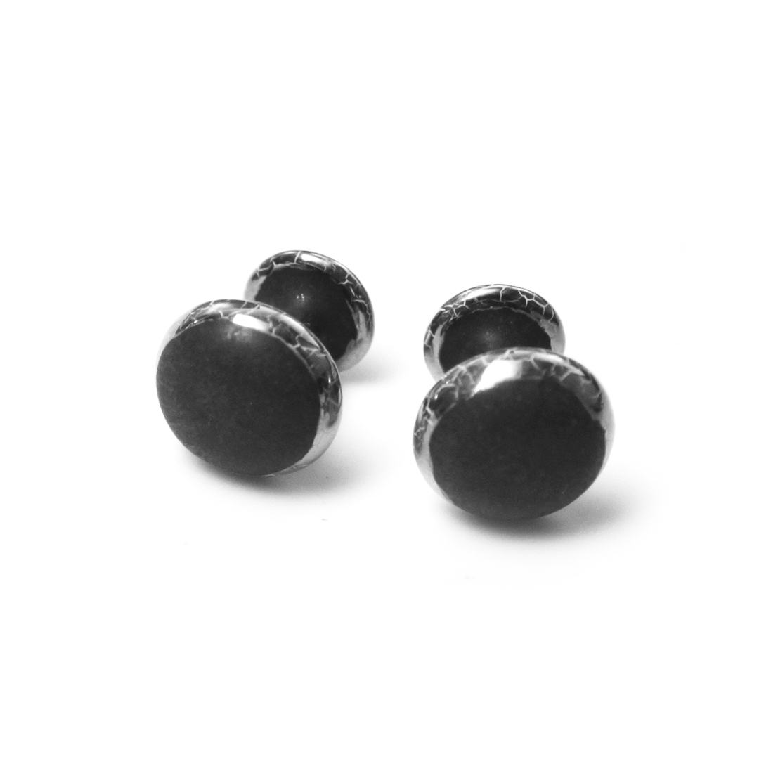 伊万里焼強化磁器カフスボタン（マット釉黒） 029-H1013