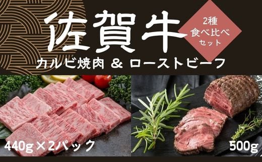 佐賀牛カルビ焼肉440g×2パック、佐賀牛ローストビーフ500g J913