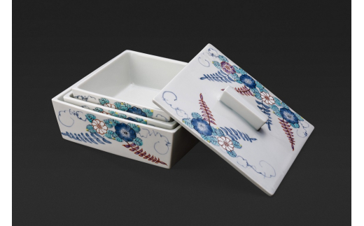 【伊万里焼】辻が花三段重陶箱 035-H681